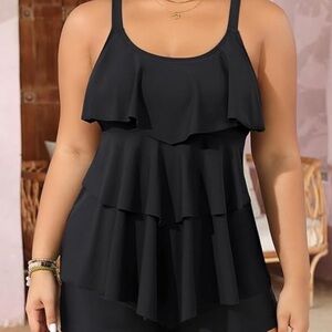 *Younique New Black Size 16W Tiered Ruffle Tankini #L